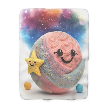 Lumi the Moon Sherpa Fleece Blanket — Smiling Moon and Star Throw