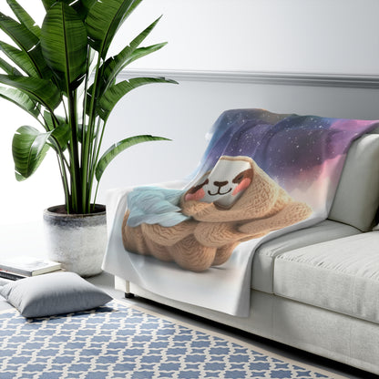 Cozy Sloth Sherpa Fleece Blanket — Cute Knitted Sloth in Galaxy