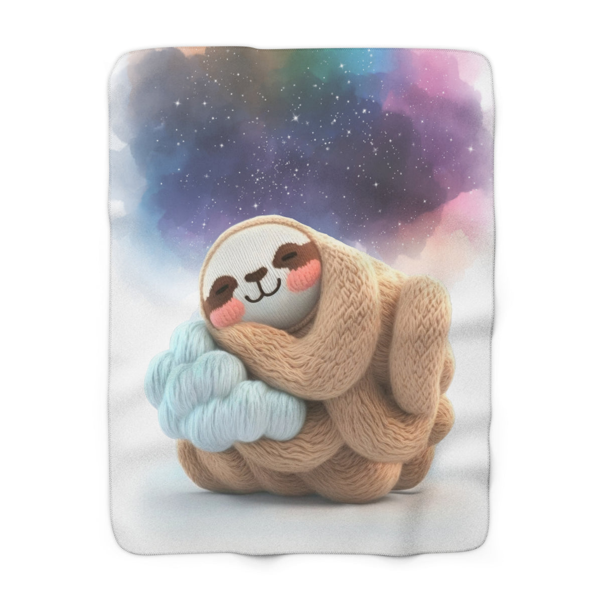 Cozy Sloth Sherpa Fleece Blanket — Cute Knitted Sloth in Galaxy